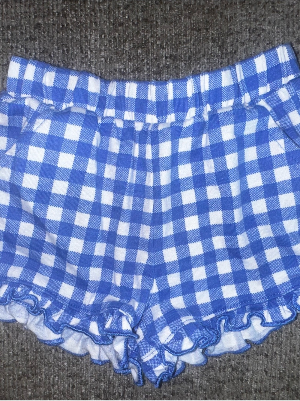 Girls Blue Gingham Ruffle Hem Shorts